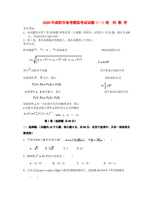 陕西省咸阳市2020年高考数学模拟考试试题(一)理 北师大版