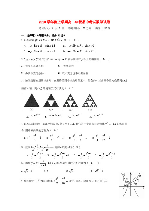 辽宁省沈阳市第二中学2020学年高二数学上学期期中试题