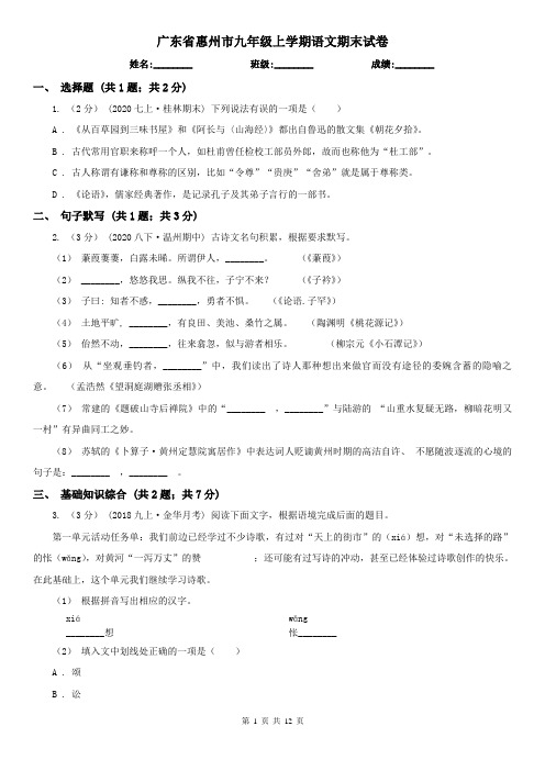 广东省惠州市九年级上学期语文期末试卷