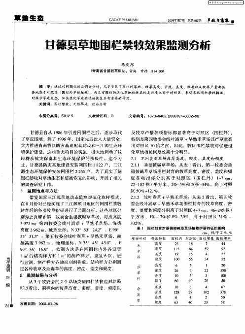 甘德县草地围栏禁牧效果监测分析