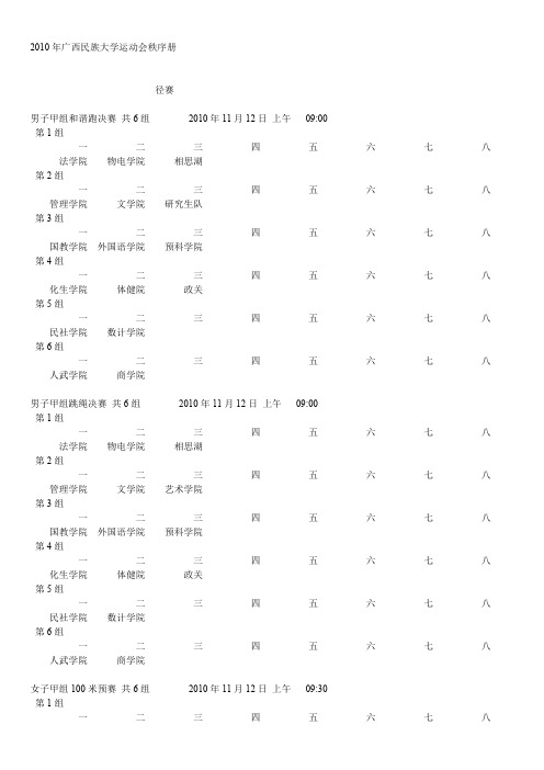 2010年广西民族大学运动会秩序册