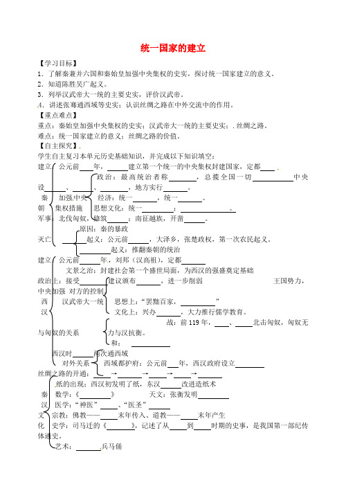 山东省平邑县曾子学校七年级历史上册 第三单元 统一国家的建立复习(无答案) 新人教版