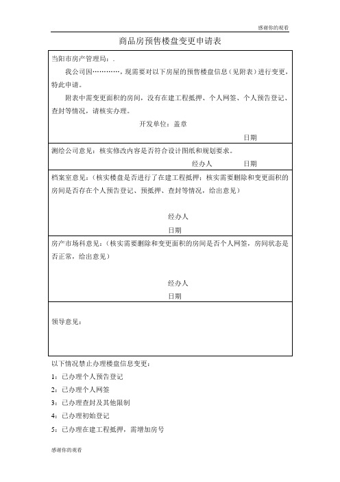 商品房预售楼盘变更申请表.doc