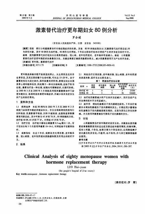 激素替代治疗更年期妇女80例分析