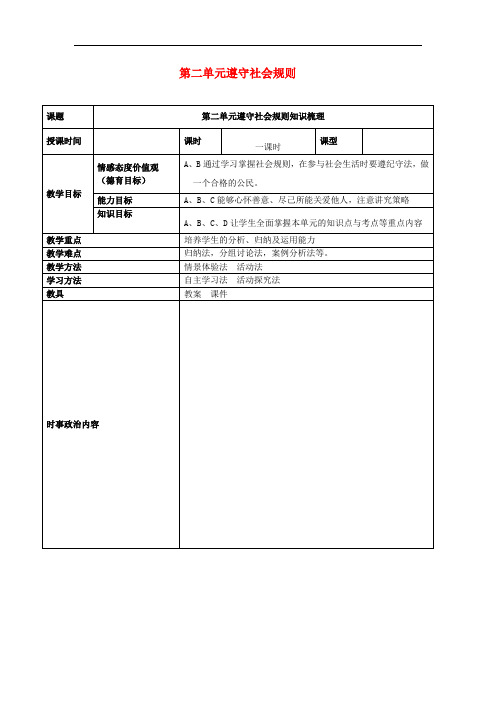 道德与法治八年级上人教部编版第二单元遵守社会规则教案