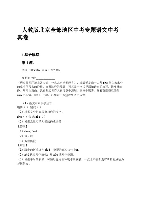 人教版北京全部地区中考专题语文中考真卷试卷及解析