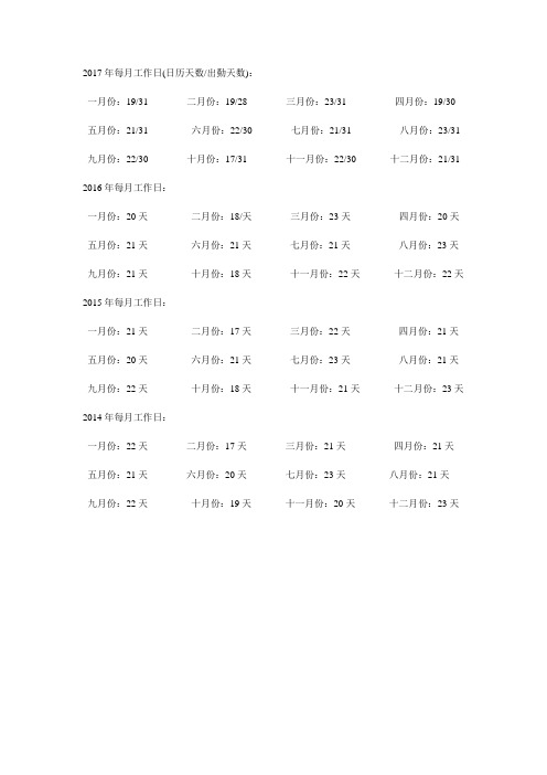 2014年-2017年各月工作时间