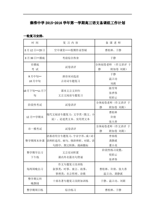 秦淮中学2015-2016学年第一学期高三语文备课组工作计划