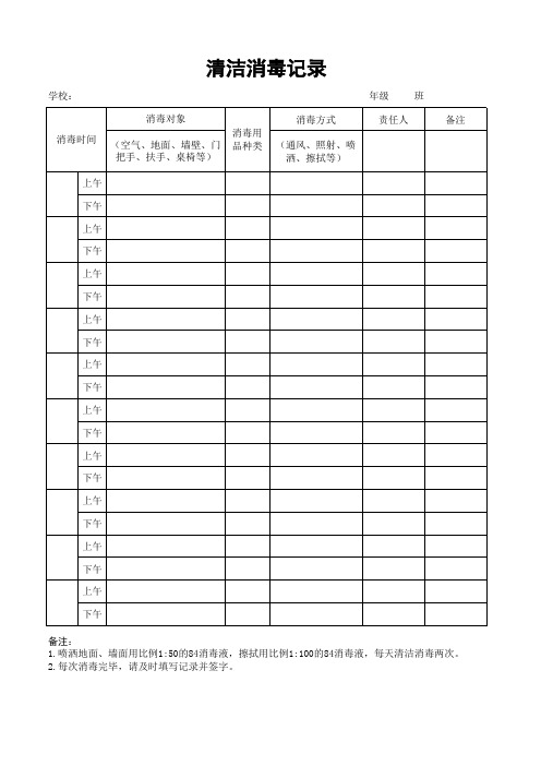 学校班级清洁消毒记录表