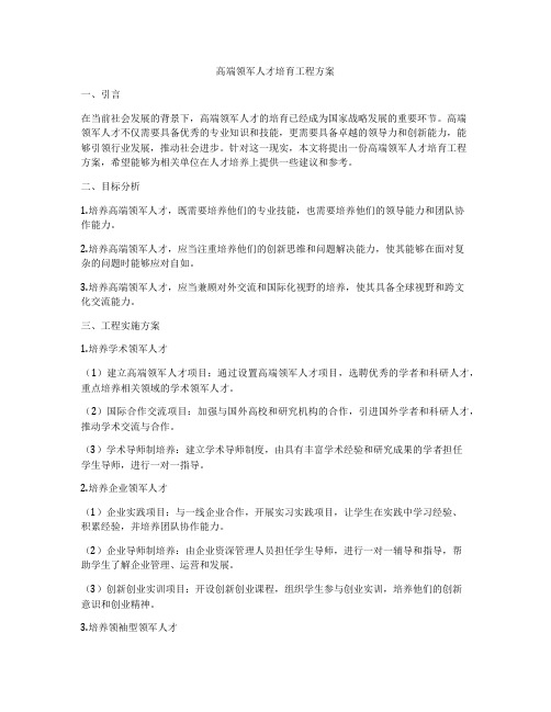 高端领军人才培育工程方案