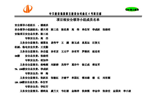 项目部安全领导小组成员名单