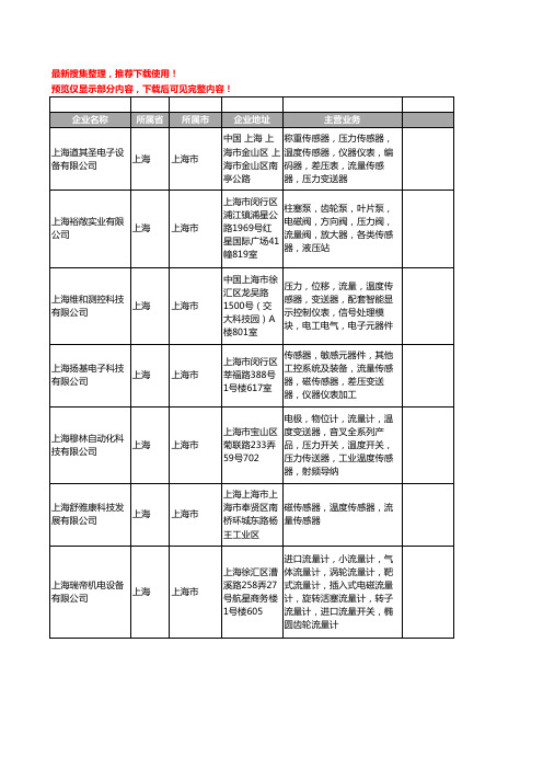 新版上海市流量传感器工商企业公司商家名录名单联系方式大全201家