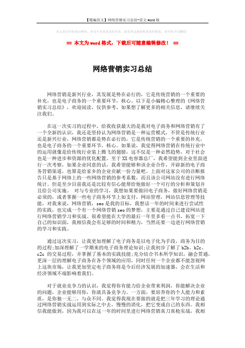 【精编范文】网络营销实习总结-范文word版 (2页)