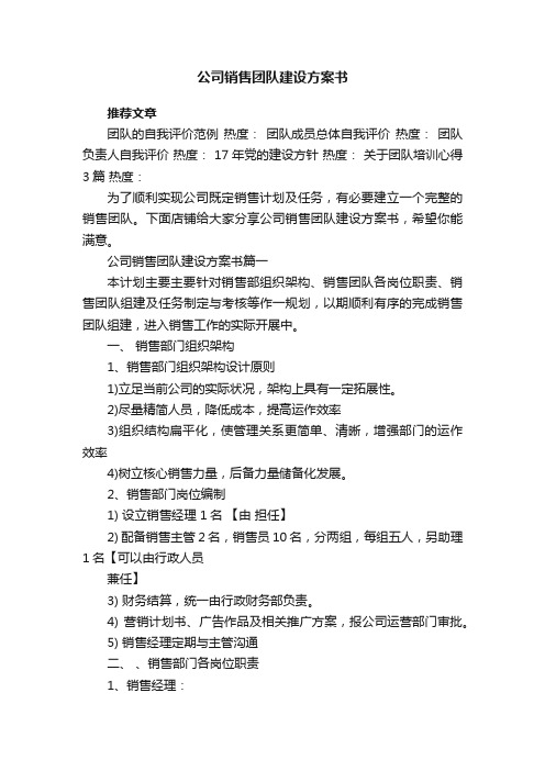 公司销售团队建设方案书