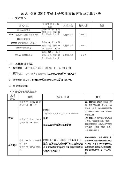 建筑学院2017年硕士研究生复试方案及录取办法