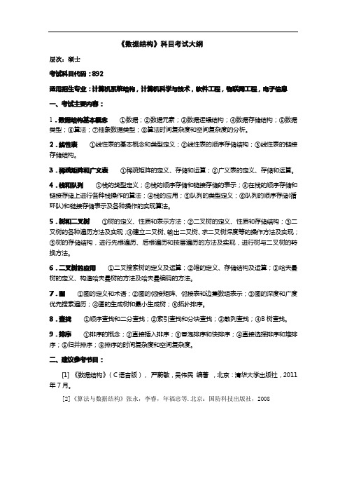 兰州理工大学892数据结构2020年考研专业初试大纲