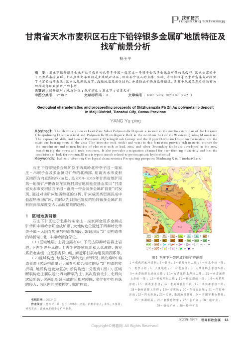 甘肃省天水市麦积区石庄下铅锌银多金属矿地质特征及找矿前景分析