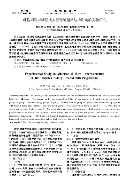 吡格列酮对糖尿病大鼠肾脏超微结构影响的实验研究