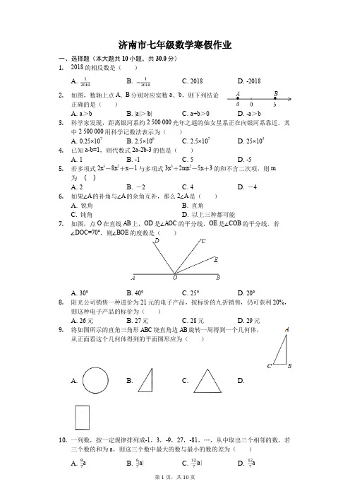 济南市七年级数学寒假作业(含答案) (4)