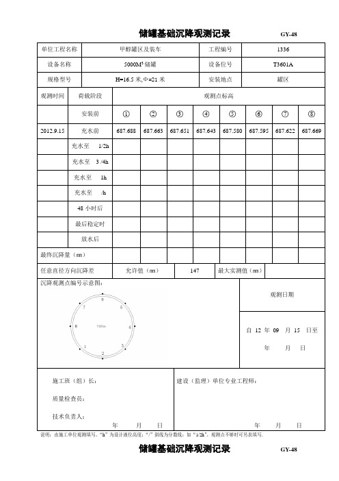 储罐基础沉降观测记录文本