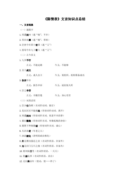 《陈情表》文言知识点总结