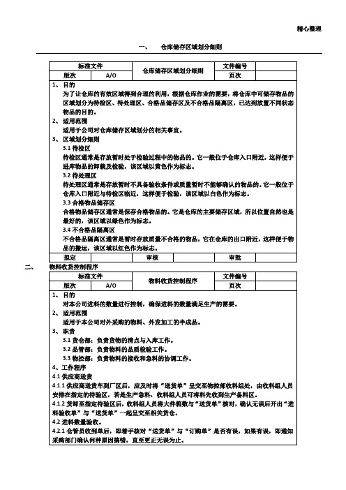 一、仓库储存区域划分细则