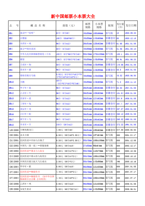 新中国邮票小本票大全