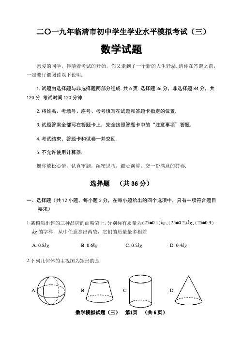 山东省临清市2019年初中学业水平模拟考试(三)数学试题及答案