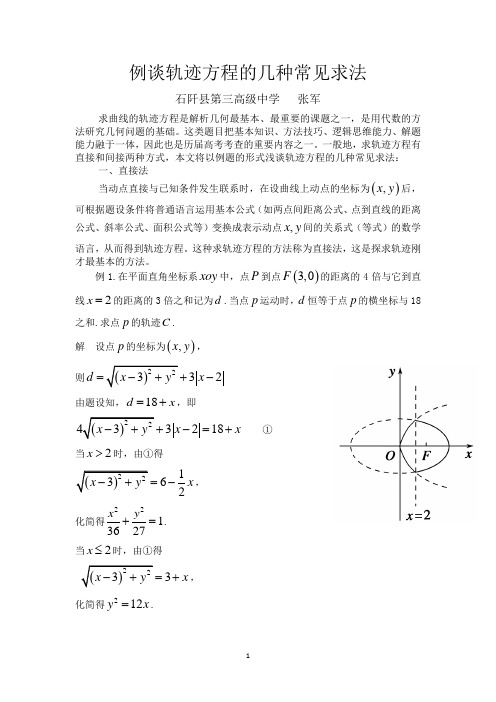 例谈轨迹方程的几种常见求法