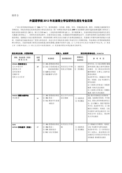 广大外国语学院2012硕士研究生招生简章