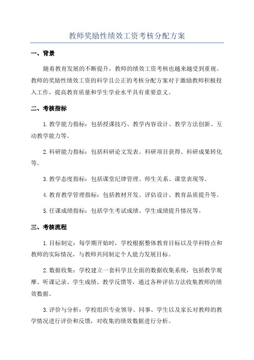 教师奖励性绩效工资考核分配方案