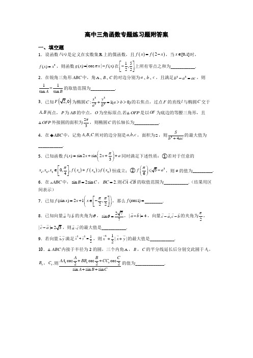 高中三角函数专题练习题附答案