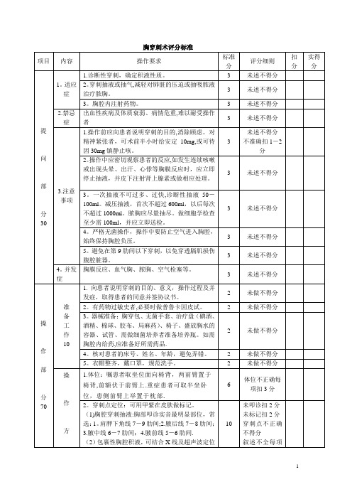 胸腔穿刺术评分标准