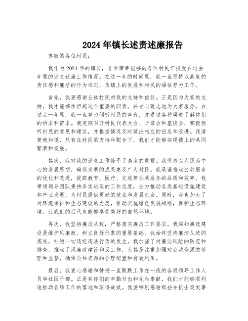 2024年镇长述责述廉报告