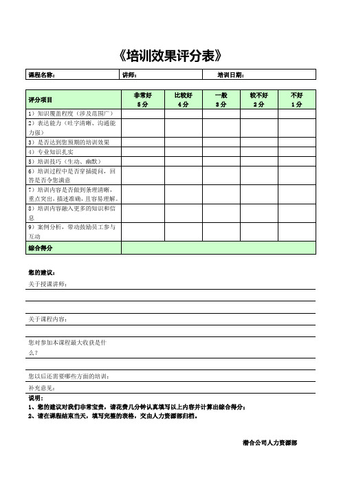 培训效果评估表 (2)