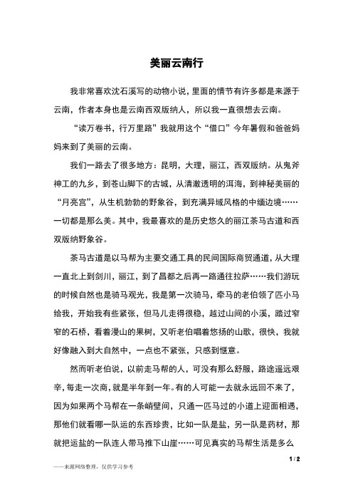 美丽云南行_四年级作文