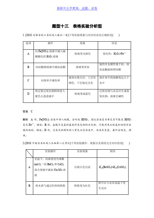 高考化学全国通用版优编增分练：选择题热点题型特训 题型十三 Word版含解析