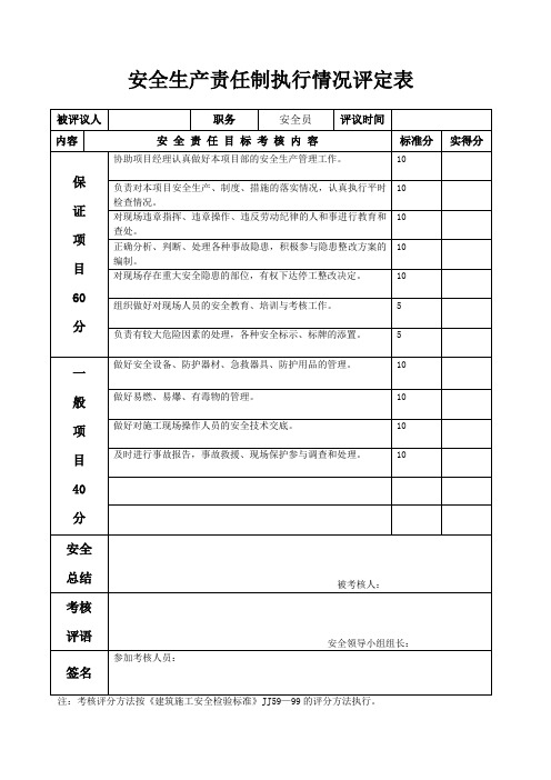 安全员安全考核表