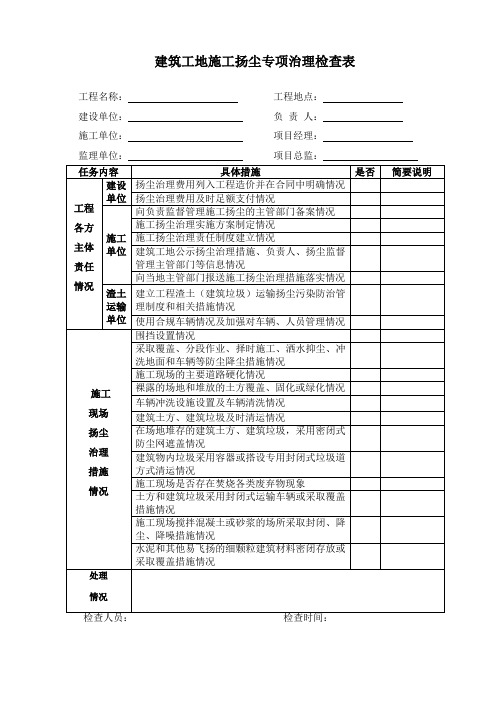 建筑工地施工扬尘专项治理检查表