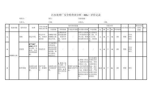 污水处理厂安全检查表分析(SCL)评价记录