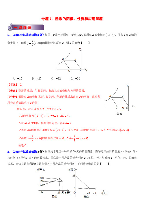 江苏省13市中考数学试题分类解析汇编 专题7 函数的图像、性质和应用问题