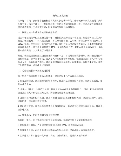 规划汇报发言稿