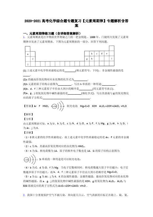 2020-2021高考化学综合题专题复习【元素周期律】专题解析含答案