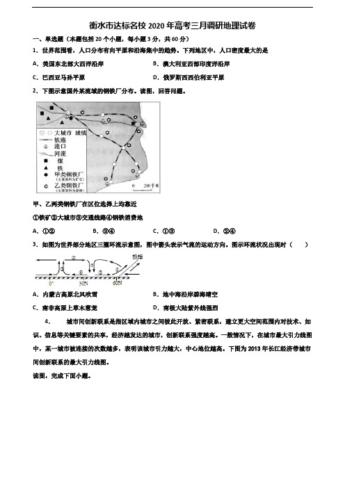 衡水市达标名校2020年高考三月调研地理试卷含解析