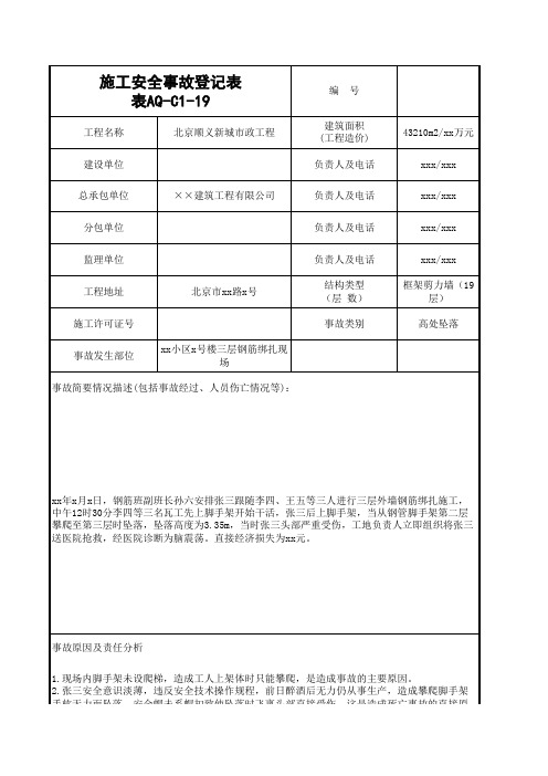 施工安全事故登记表