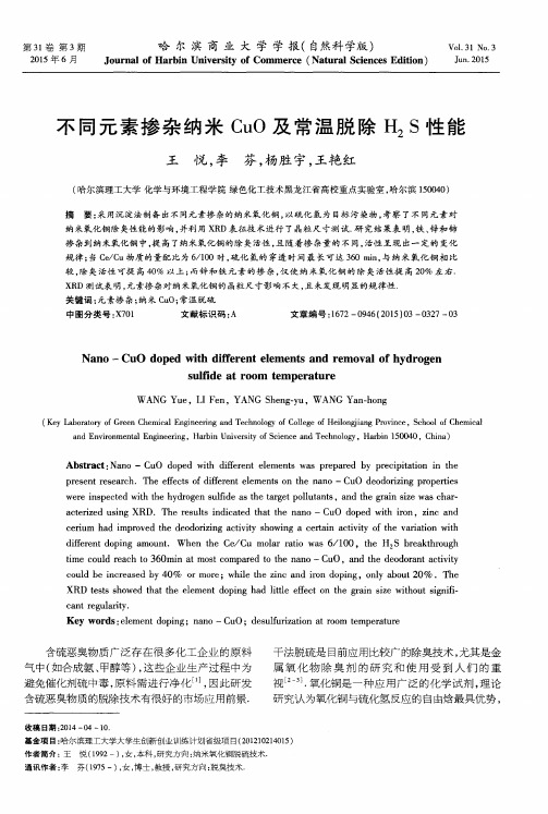 不同元素掺杂纳米CuO及常温脱除H2S性能