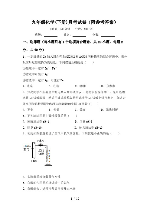 九年级化学(下册)月考试卷(附参考答案)