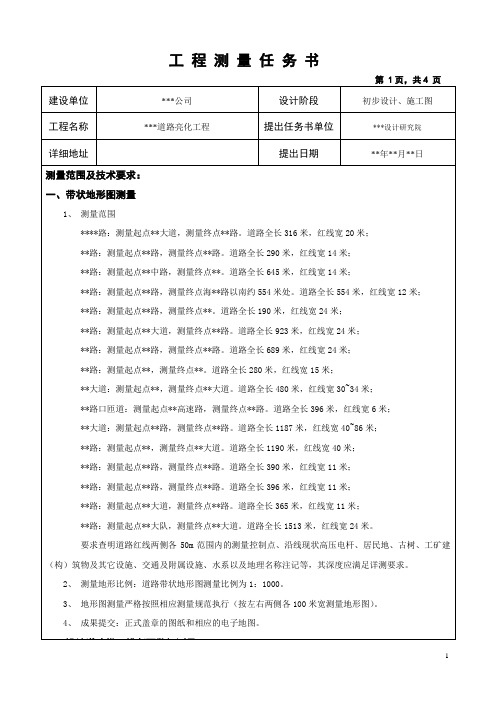 市政道路工程路灯专项工程测量任务书模板