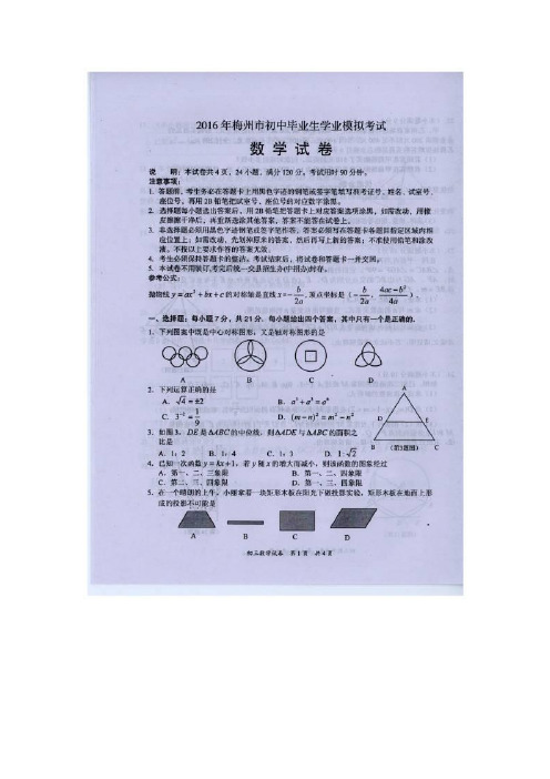 广东省梅州市2016届九年级统一质检数学试卷(扫描版)
