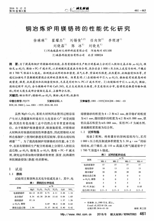 铜冶炼炉用镁铬砖的性能优化研究